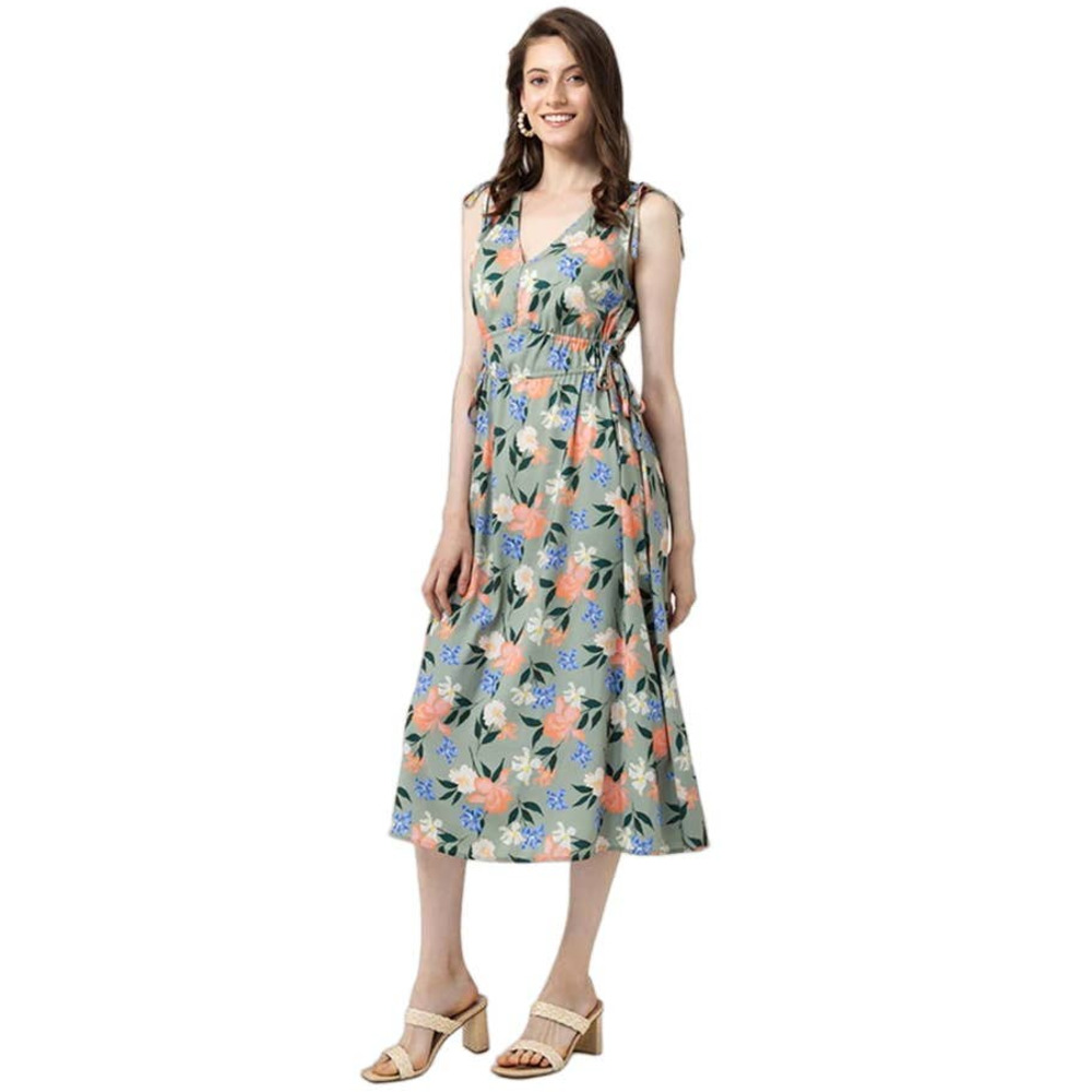 Frye Women’s Drawstring Waist V-Neck Midi Dress Last Dance Sage Floral